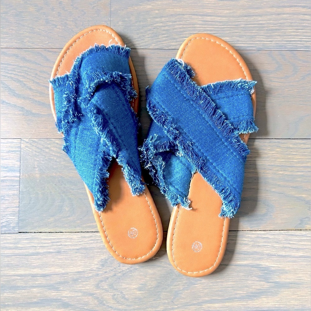Casual Denim Slide Sandals - Vacation & Resort Wear